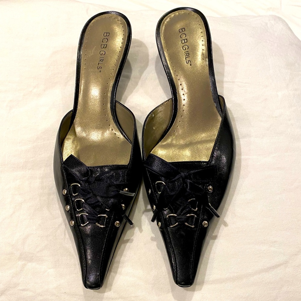 BCBG Girls, black kitten heels size 7.5